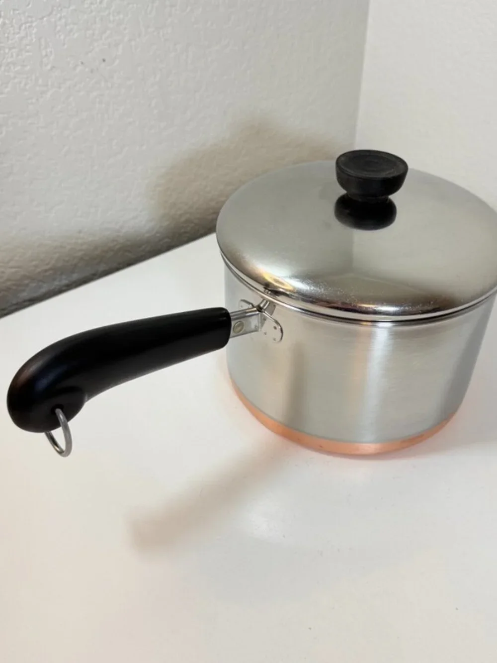 VTG Revere Ware 3 QT-90k Saucepan Copper Bottom Stainless Steel 1801 USA w/ Lid